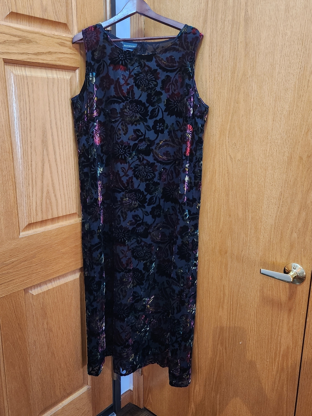 Velvet Floral Maxi Dress - Black with Multicolor Accents